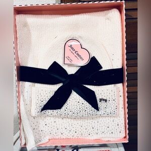 Juicy Couture Cream Scarf & Beanie with Silver Rhinestones NIB